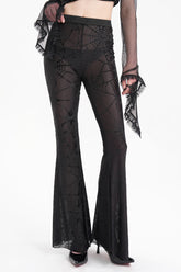 Black Spider Embroidery Sheer Women's Gothic Pants